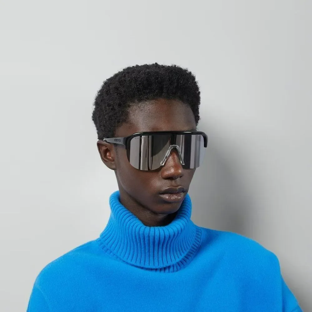 NEW Gucci GG1645S  003 Black Grey Silver Mirrored Unisex Mask Sunglasses